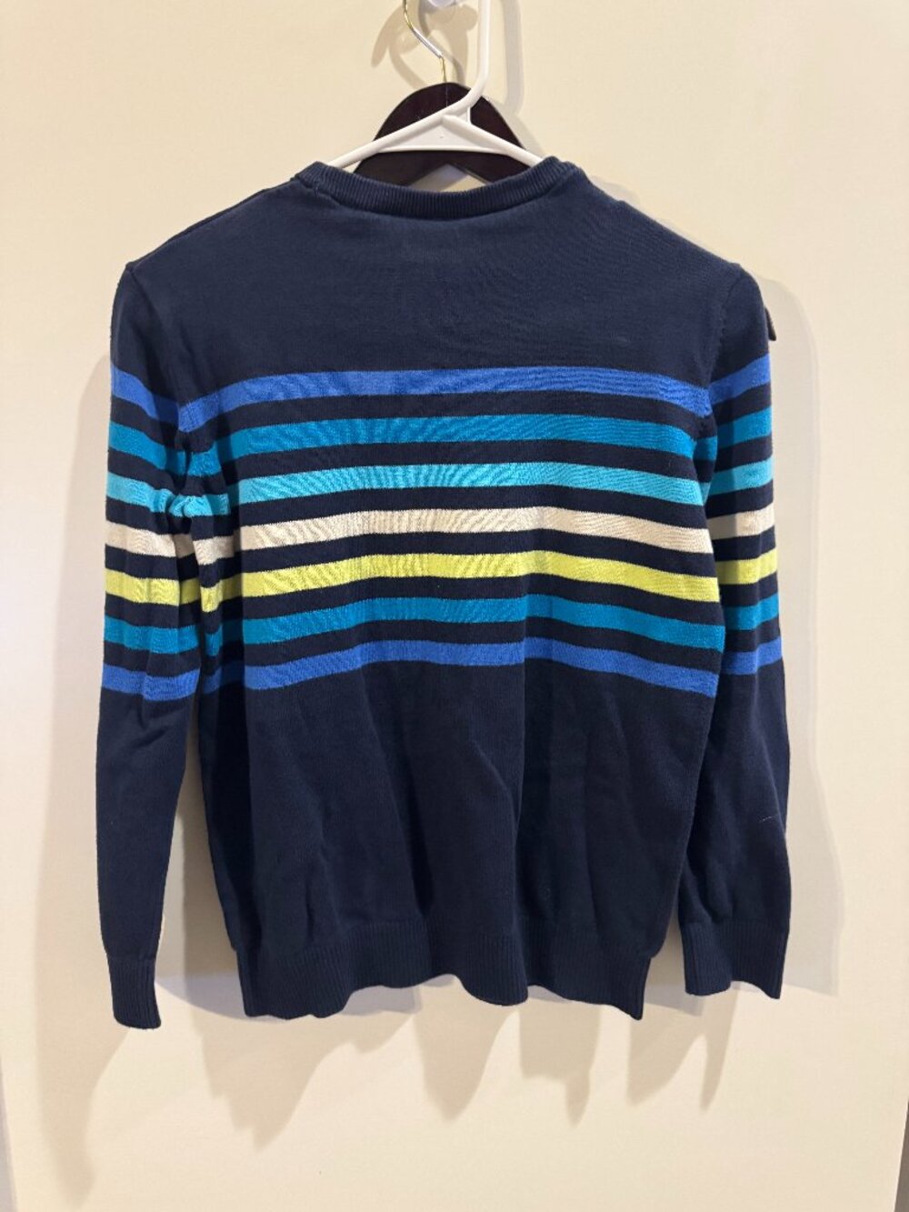 The Children's Place Boys Navy & Neon Striped Crewneck Sweater Size 14